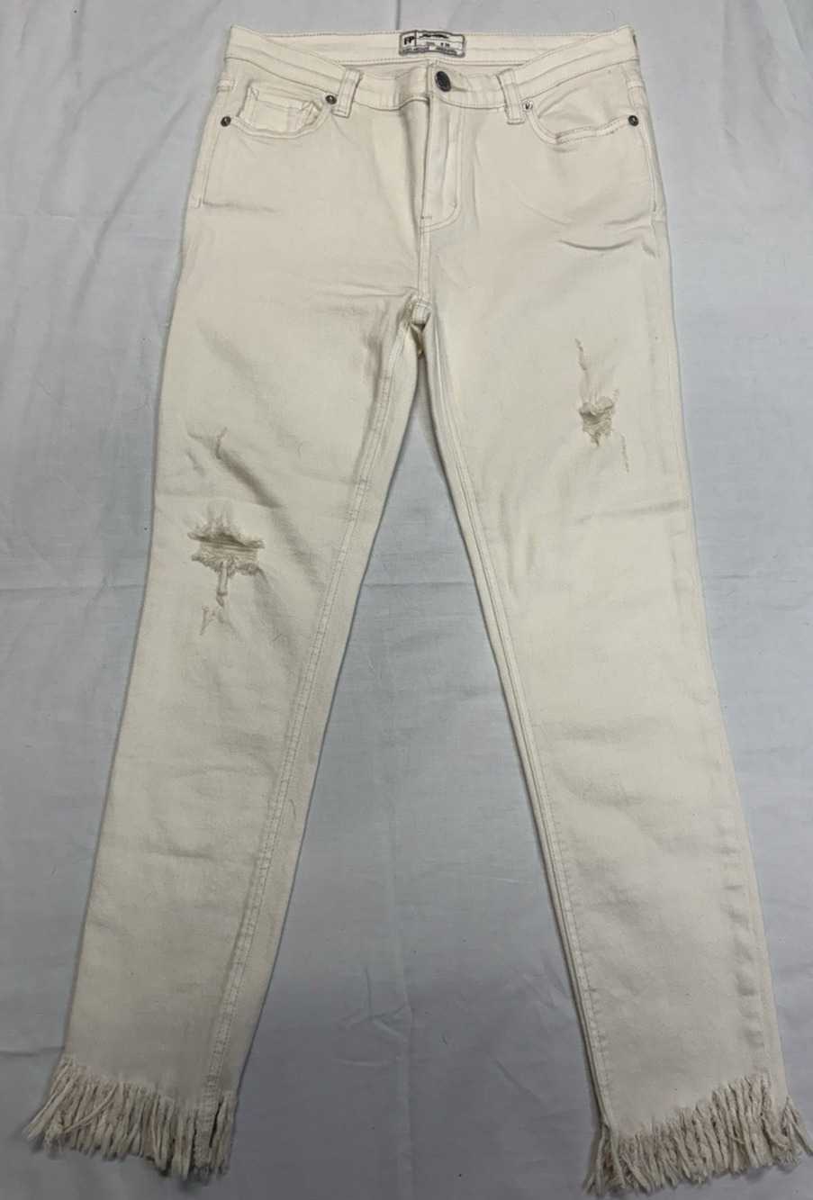 We The Free People Jeans Womens 26 White Great Heights Skinny Distressed Raw Hem